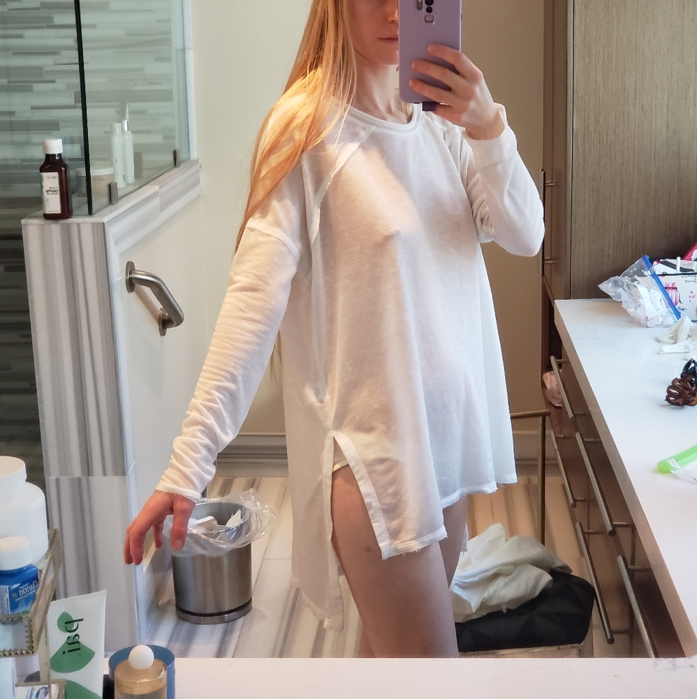 Free People White Flowy Long Sleeve Shirt XS